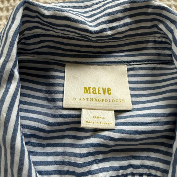 Maeve Anthropologie Striped Roll up Button Shirt Top XS Women Blue White - Picture 2 of 9